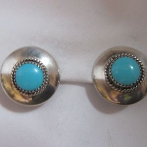 Turquoise and silver clip earrings